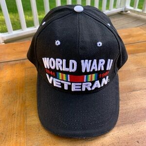 Vintage World War 2 Hat WWII Veteran Baseball Cap Embroidered Black
